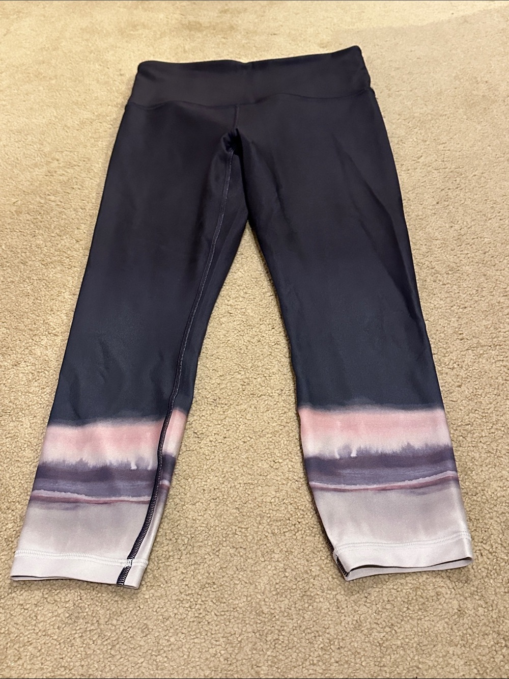 Athleta Navy Leggings with Pink and Gray Hem Accents